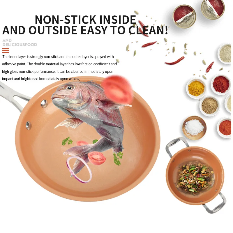 Classic Luxury Multifunctional Cookware Stainless Steel Handle Aluminum Copper Metal Wok Non-stick Pan 4PCS Set Cookware Set