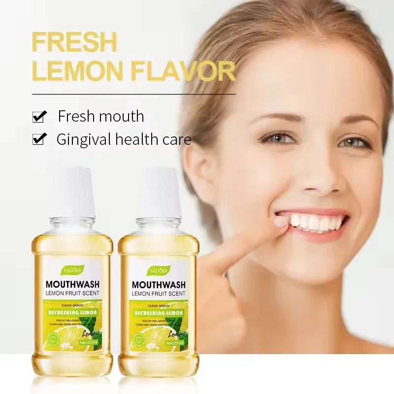 OEM SADOER private label peach lemon mint organic natural whitening teeth cool oral care deep clean mouthwash