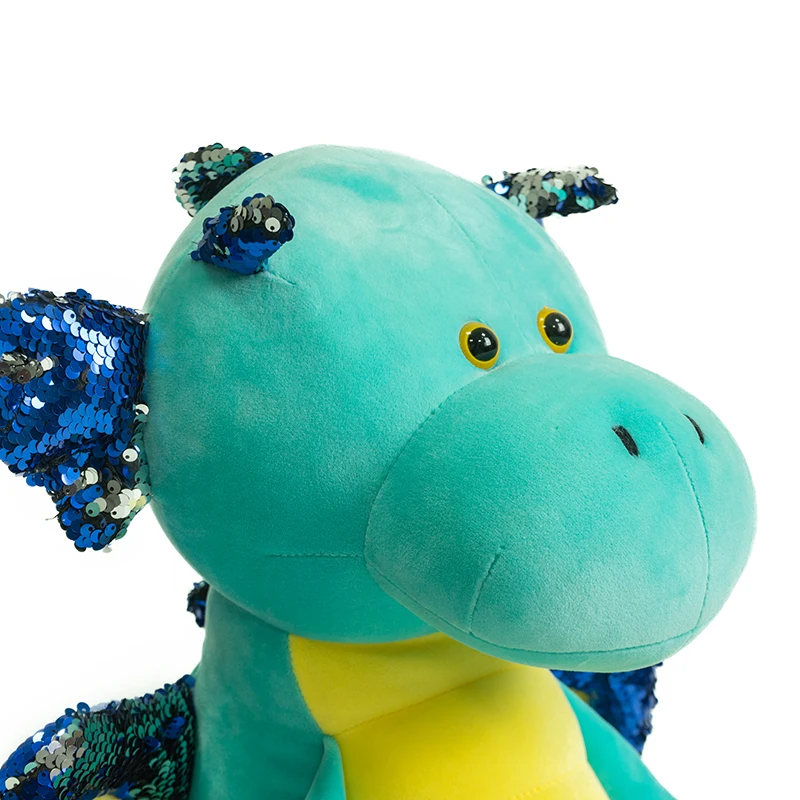 Top Ranking Dragon Plush Doll Winged Dragon Stuffed Toy with Shimmering Sequins on Wings and Ears