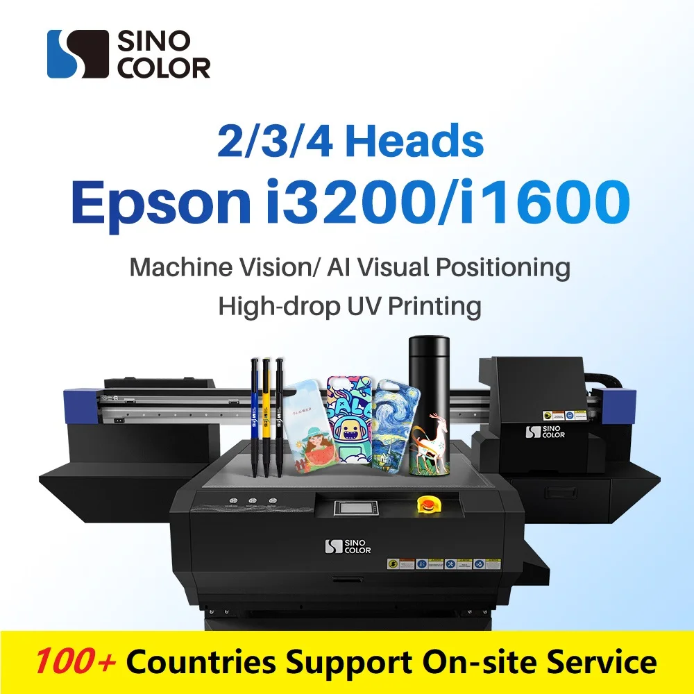 SinoColor A1 Size 2/3/4 Official i1600 i3200 Heads 2400dpi Foam Board PVC Metal 360 Degree Cylinder UV Flatbed Printer