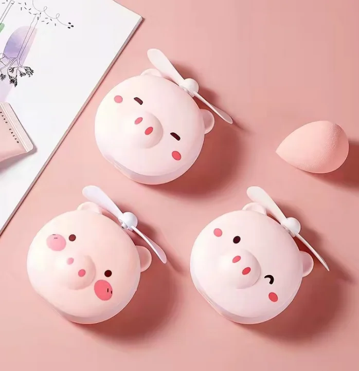 Mini USB Fan Little pig Beauty Mirror with beauty lamp student portable rechargeable LED Makeup Mirror Led Mirror Fan