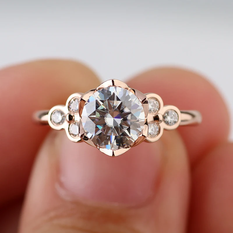 Moissanite 14K Rose Gold Ring Woman Jewelry 7.5mm Moissanite Diamonds Bands Real Gold Wedding Ring