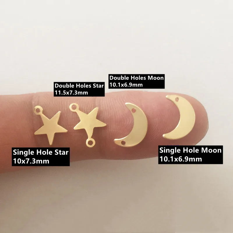 High quality 14k Gold Filled Double Holes Moon Star Pendant Charms for Necklace Making