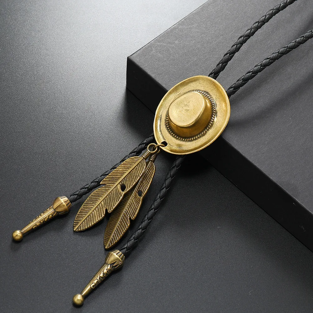 Vintage Style Bolo Tie for Men Western Cowboy Black Leather  Tie Necktie Necklace Handmade Bolo Tie