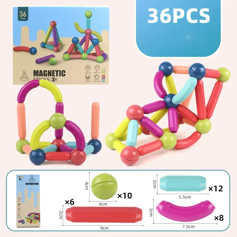 36pcs Magnetic Sticks Balls And Rods Montessori Educational STEM Toys Magnetic Building Sticks Blocks for Kids