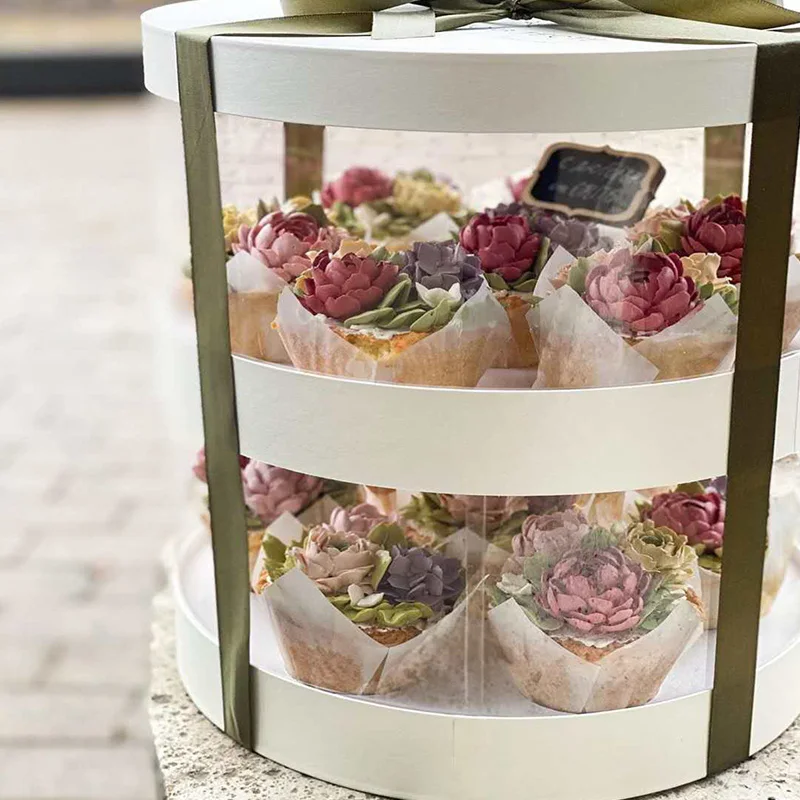 
 Небольшой минимальный заказ, роскошные прозрачные коробки для десертов для кексов и тортов, пластиковые круглые, для свадьбы, дня рождения, Рождества  