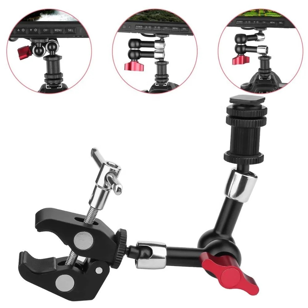 7inch Adjustable Articulating Friction Magic Arm Hot Shoe Mounts Compatible with DSLR Camera Rig, LED Flash Light, LCD Monitor