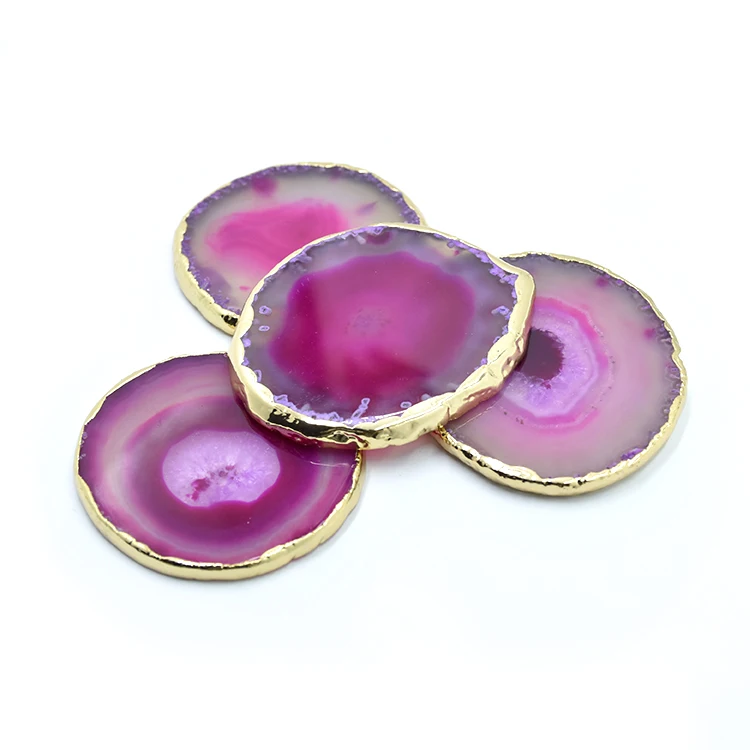 New Arrivals Natural  Crystal Bulk Agate Slices Gemstone Stone Agate Cup Coaster with Gold Rim for Cup Holder