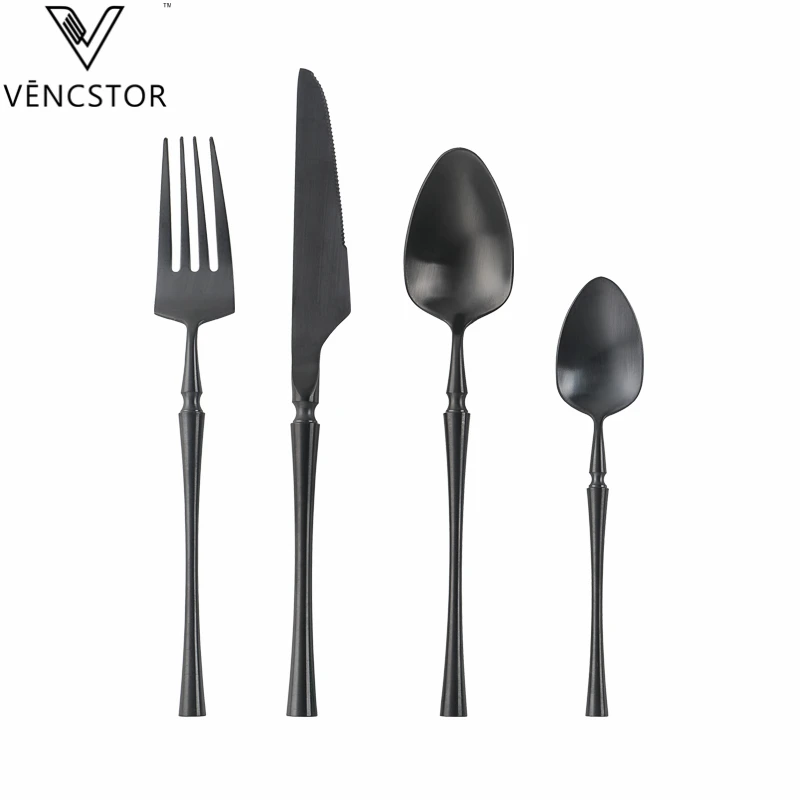 Titanium Matte Black Plated Cutlery Stainless Steel Flatware Set Silverware For Sale