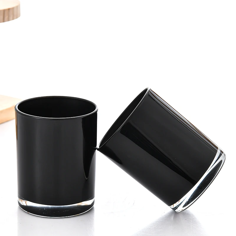 Hot Sell Glossy Black Candle Jars Luxury With Metal Lid Other Candle Holders, Lanterns And Candle Jars With Bamboo Lid