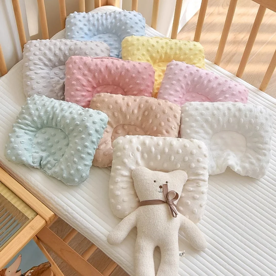 Baby Pillow for Sleeping Soothing Raised Dots Velvet Fabric Solid Color-G Soft Flat Thin Toddler Pillow