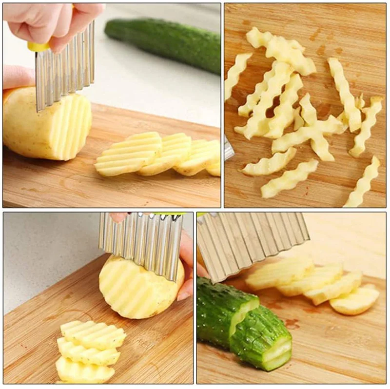 Wavy Vegetable Cutter Slicer Potato Chips Corrugated Knife Kitchen Crinkle French Fries Kitchen Utensils Stainless Steel