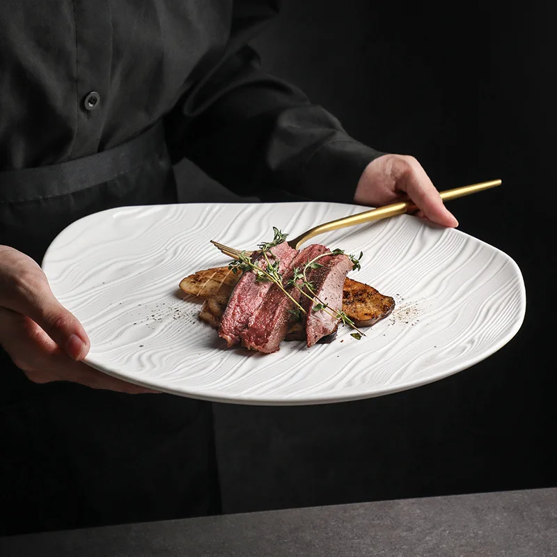 Fine quality unglaze white wedding restaurant food serving plates appetizer buffet porcelain platter  ceramic plate in bulk