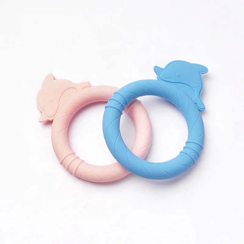 Circle Bpa Free Soft Baby Chew Teething Toy Cute Animal Shape Newborn Silicone Dolphin Teether For Baby