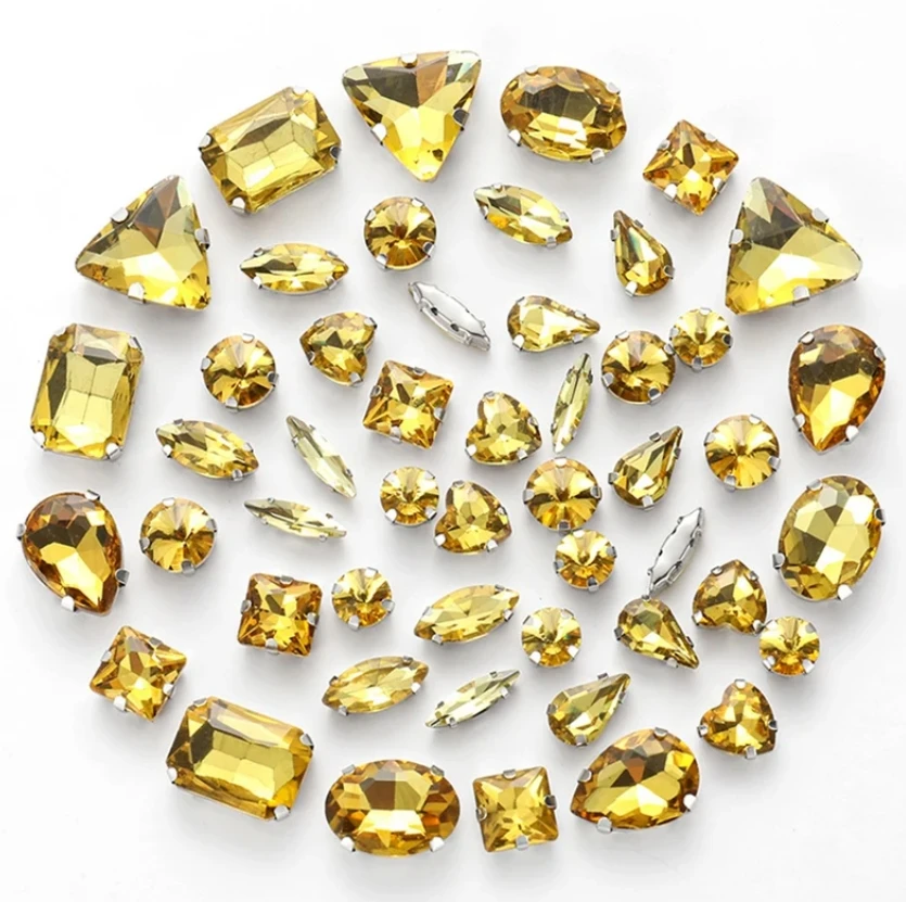 Champagne color factory ready design sew on rhinestone crystal sew on claw setting rhinestone stone