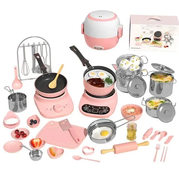 Portable play DIY mini kitchen toys real cooking set for kids 40 pcs set