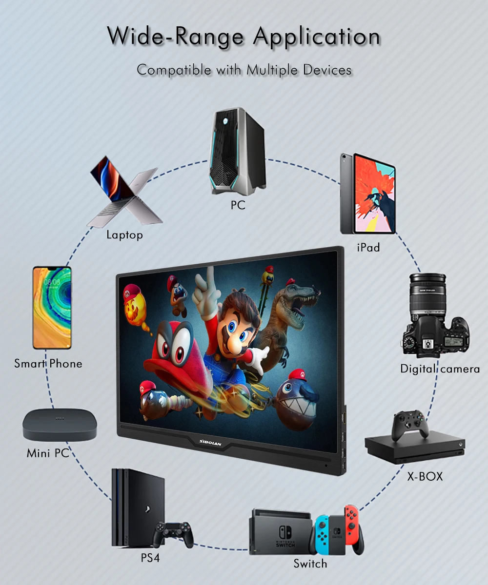 Sibolan 17 дюймовый ЖК-монитор Портативный 1080p full hd ips hdr u & ltra тонкий ПК МОНИТОР gaming Keyboard для ноутбука PS4 M переменного тока