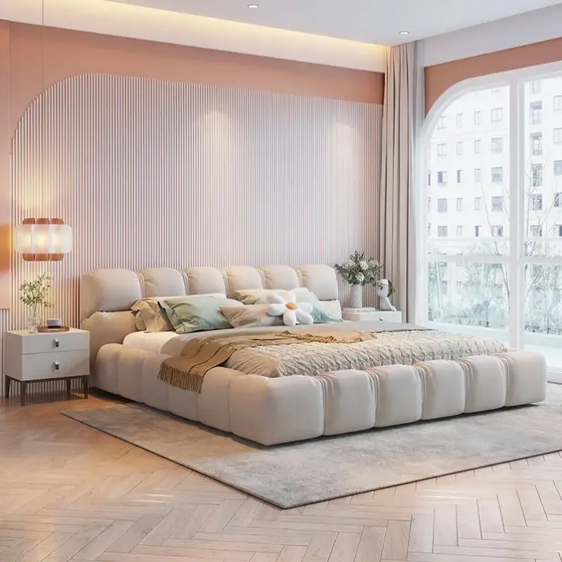 Atunus Moderno Minimalista Nordico Otomano бежевый Nube Cama bomorio Principal Boda King Size De Madera Maciza