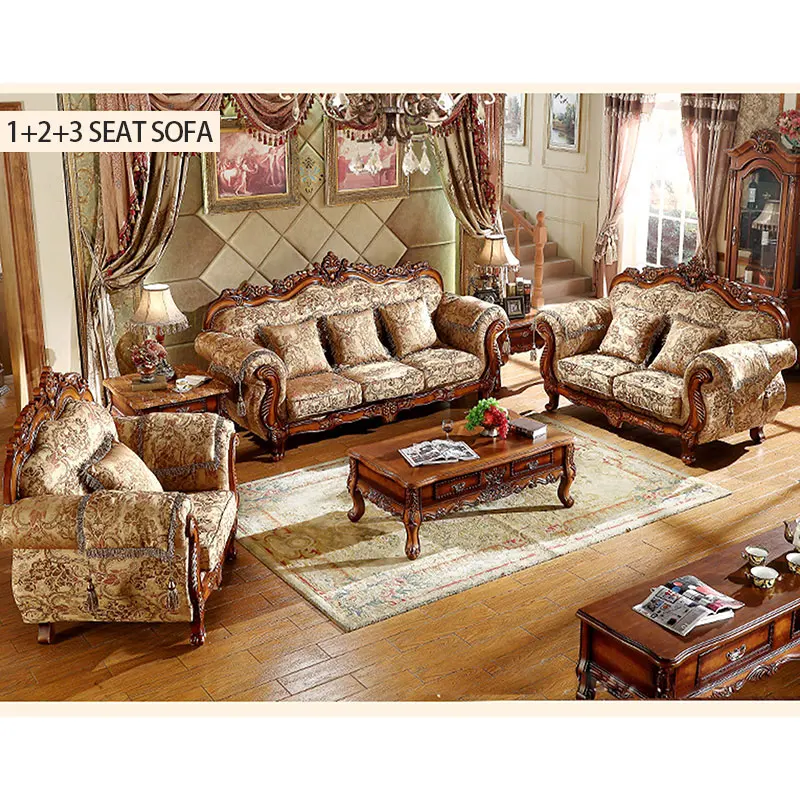 European Luxury 123 Combination Sofa set Living Room Sofas Solid Wood American High-Grade Fabric Villa Living room furniture