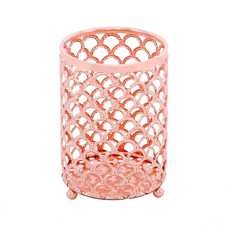 Customised  Unique Round Shape Porta caneta Gold Pen Pencil Holder For Table Desk