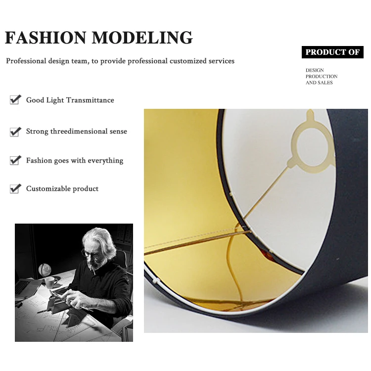 PVC Transparent Sticker Hardback Drum Tc Fabric Shade With Brushed Metallic Inner Linings Golden PET Lampshade