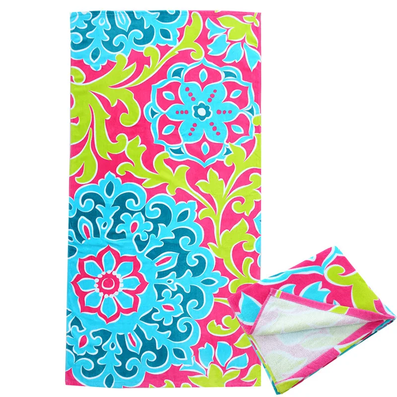 Low Qty Custom Cotton Terry Digital Printed Beach Towel for Kids Adults Velour Fabric Customize Size Sports Beach Towel