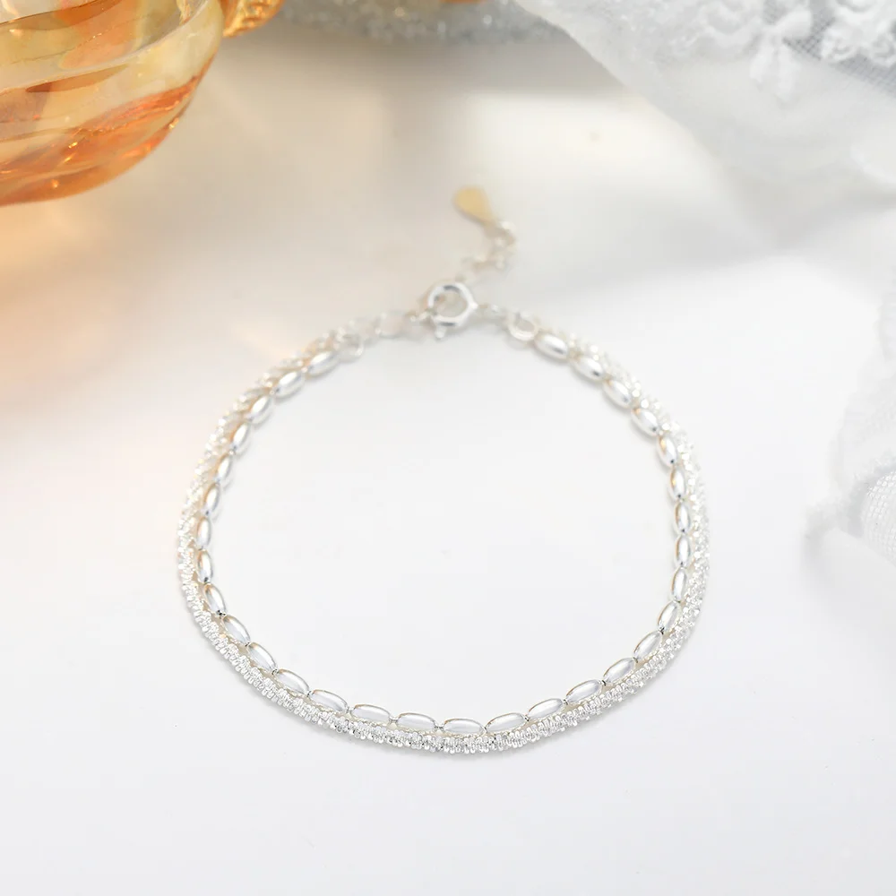 Elegant Fine Sterling Silver 925 Full Star Beads Chain Layered Bracelets Women Fine Jewelry Bracelet