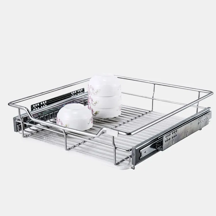 Stainless Steel Pull-out Cabinet Basket Organizer for Dish Bowl Pan Household