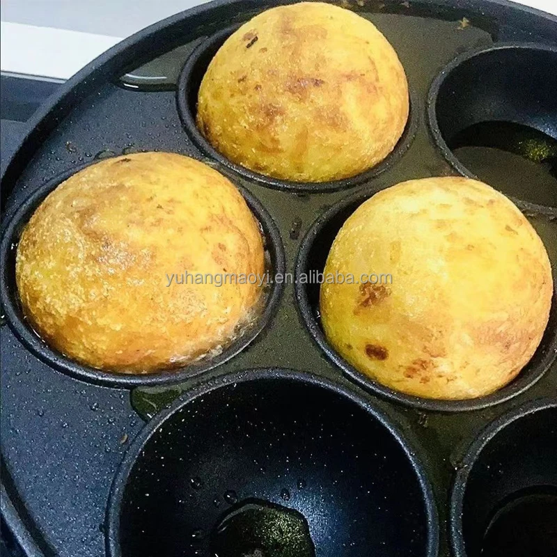 Hot Sale Baking Sheet Pan Nonstick Cookware Aluminum 7holes Pancake Griddle Pan Cake Mould Pan Pot With Glass Lid And Hand