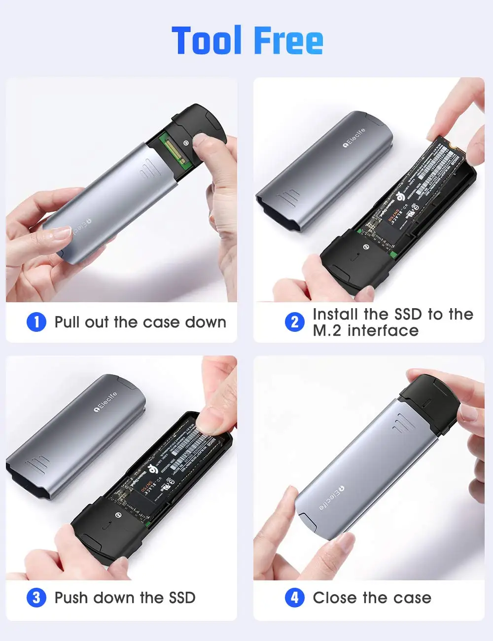 M.2 NVME NGFF SSD Enclosure Tool-Free USB C 3.1 Gen 2 10 Gbps M.2 SATA PCIe Enclosure Adapter