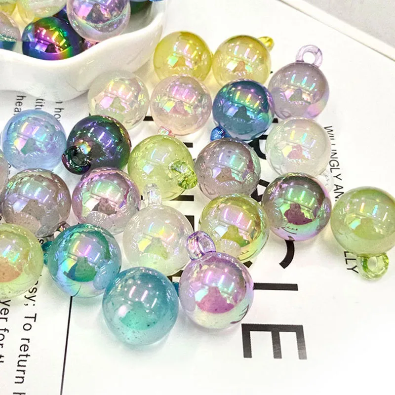2023 New uv plating color diy round luminous pendant for jewelry making glitter powder hanging hole beads charms accessories