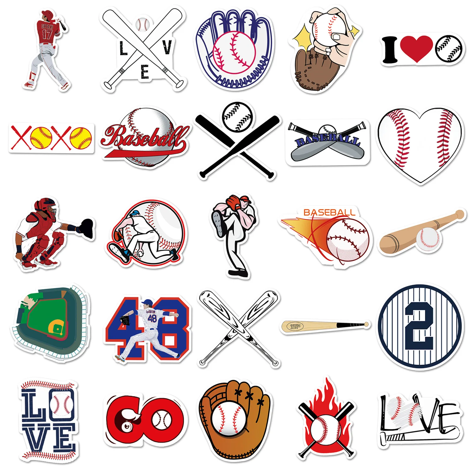50pcs cartoon baseball graffiti stickers decorate guitar suitcase waterproof stickers wholesale