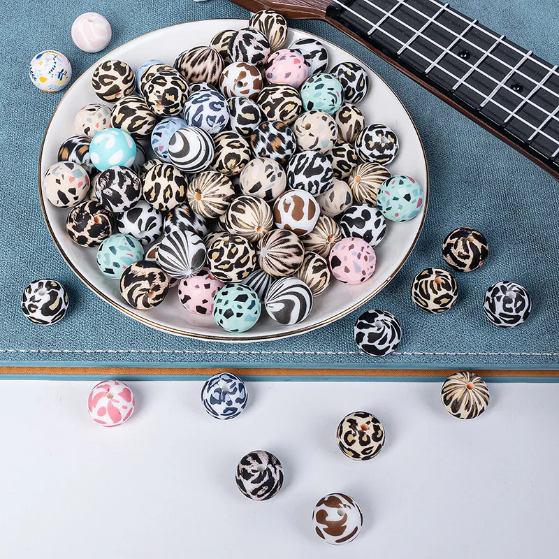 In Stock Custom Beads Manufacturer For Pen Making Silicone 15mm Round Printed Beads