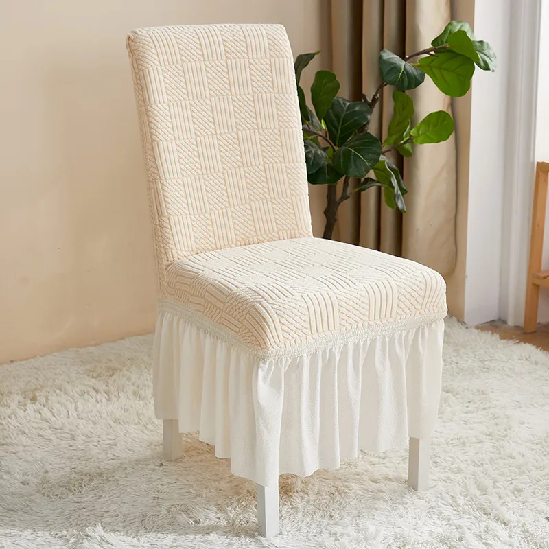 Wholesale waterproof soft Jacquard wedding chair covers stretch chair seat covers with skirt