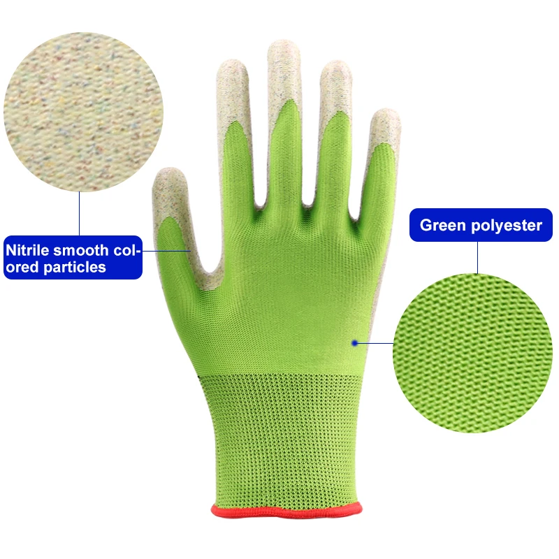 XINGYU Green polyester nitrile coated work gloves customized color EN388 nitrile rubber work safety gloves