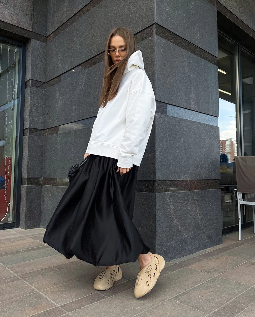 OOTN Autumn Pleated Long Skirt Female Vintage Chic Women Fashion White Party Midi Skirt Elegant Loose Pink Skirts