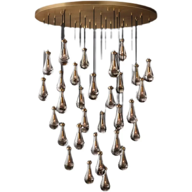 Modern Staircase Glass Pendant Water Drop Light LED Crystal Raindrop Chandelier For Long Lamp