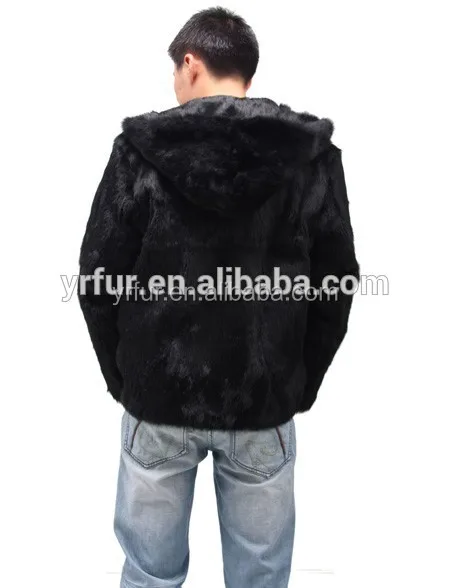 YR224 custom made Rabbit fur coat for men Hooded jacket mens fur hood jacket