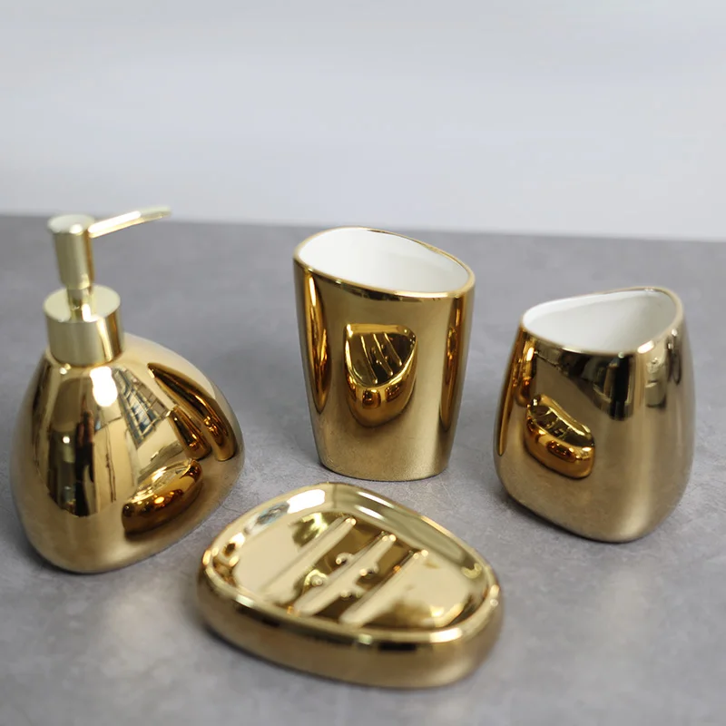 Gold and silver ceramic bathroom four piece wash set