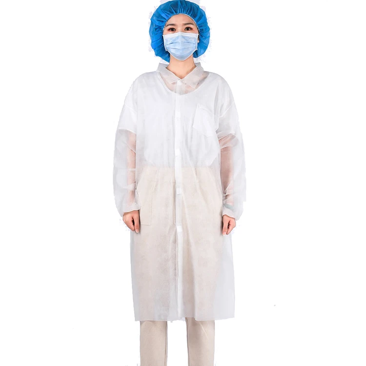 Wholesale Costumised Medical Disposable Non Woven  White Lab Coat with Snaps for Chemistry Lab