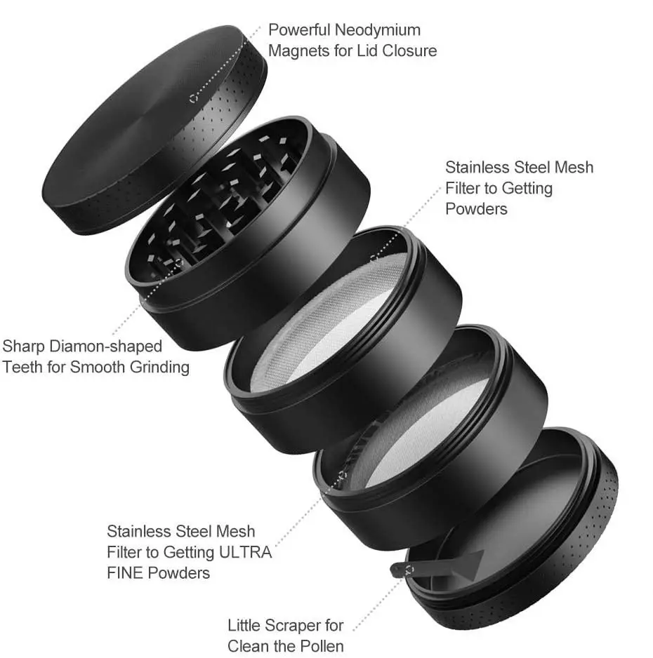 2.1 Inch Metal Black Spice Keramik Custom Herb Grinder with Pollen Catcher