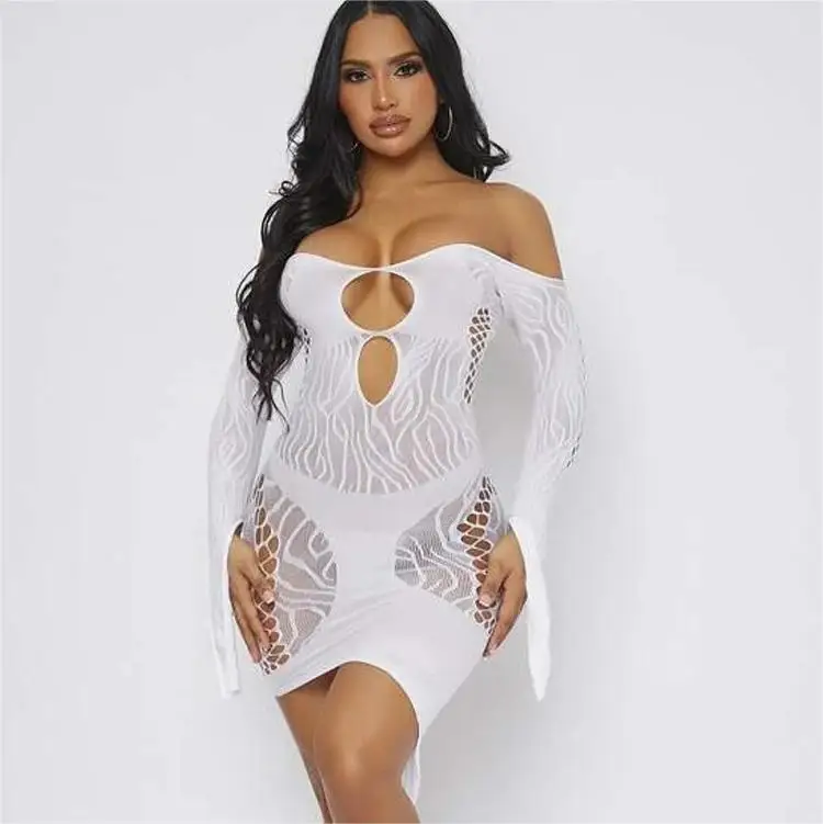 Sexy Bodystocking Transparent Mini Dress Knitting Bodystocking Sexy Lingerie Bodycon Dress Fishnet Dress qq640