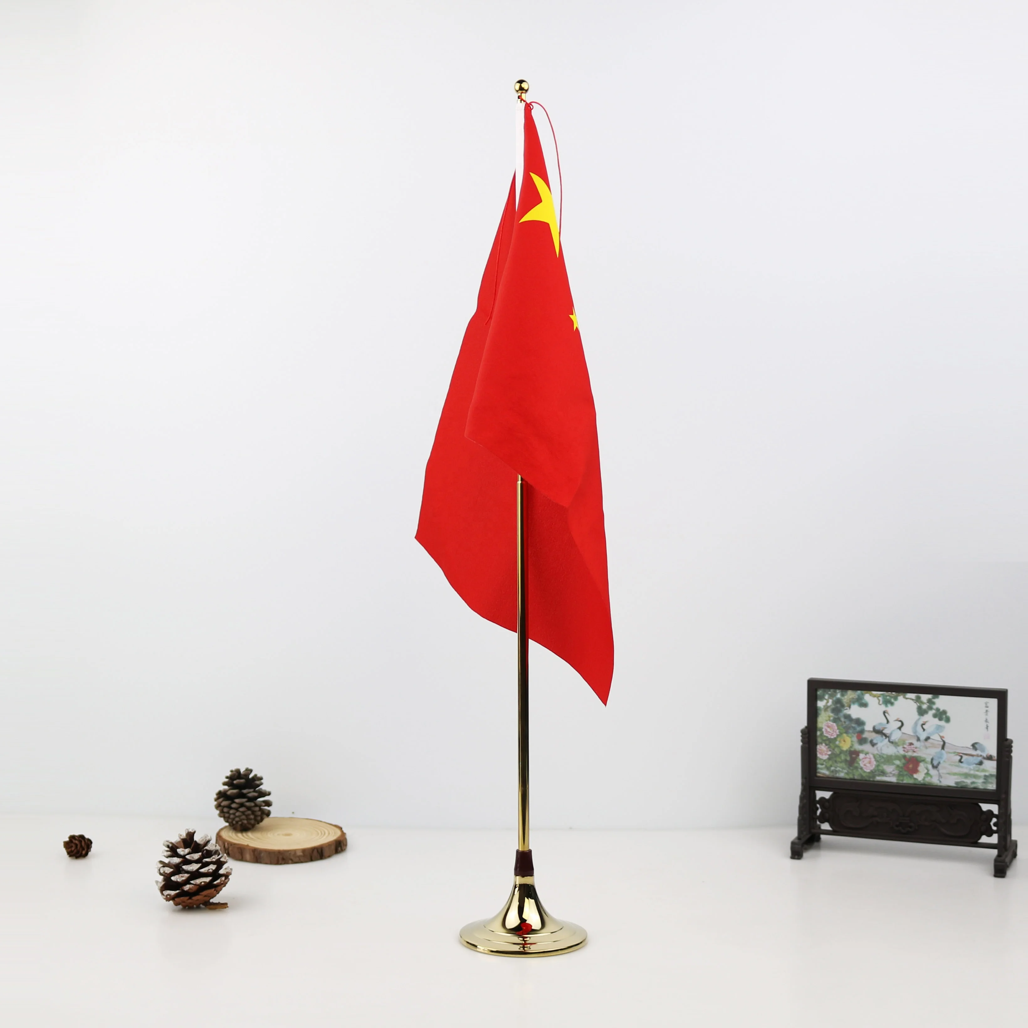 
Attractive price table flag stand table flag new titanium-plated gold ball 