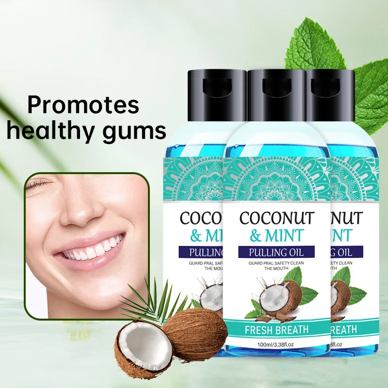 Mouth Wash Oral Care Pulling Oil With Coconut Oil And Peppermint Oil For Oral Health Teeth Whitening Organic Mouthwash