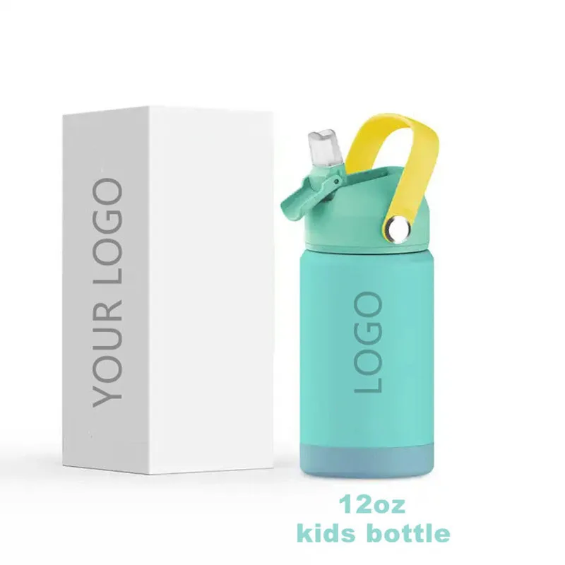 Stainless Steel kids bottle 12oz 16oz vacuum flask steel Tumblers With Straw and Silicone base