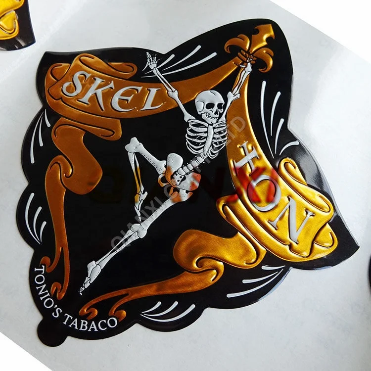 Custom printing bottle decal sticker silver gold foil embossed metal red wine label