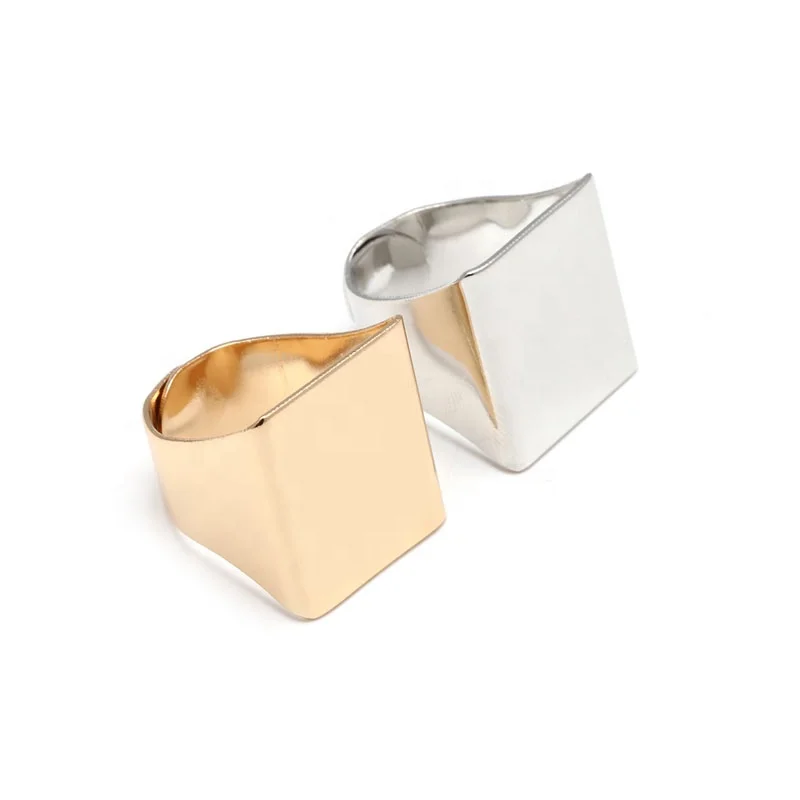 
Jiushang new style square punk rock free size metal gold silver jewelry ring for women 