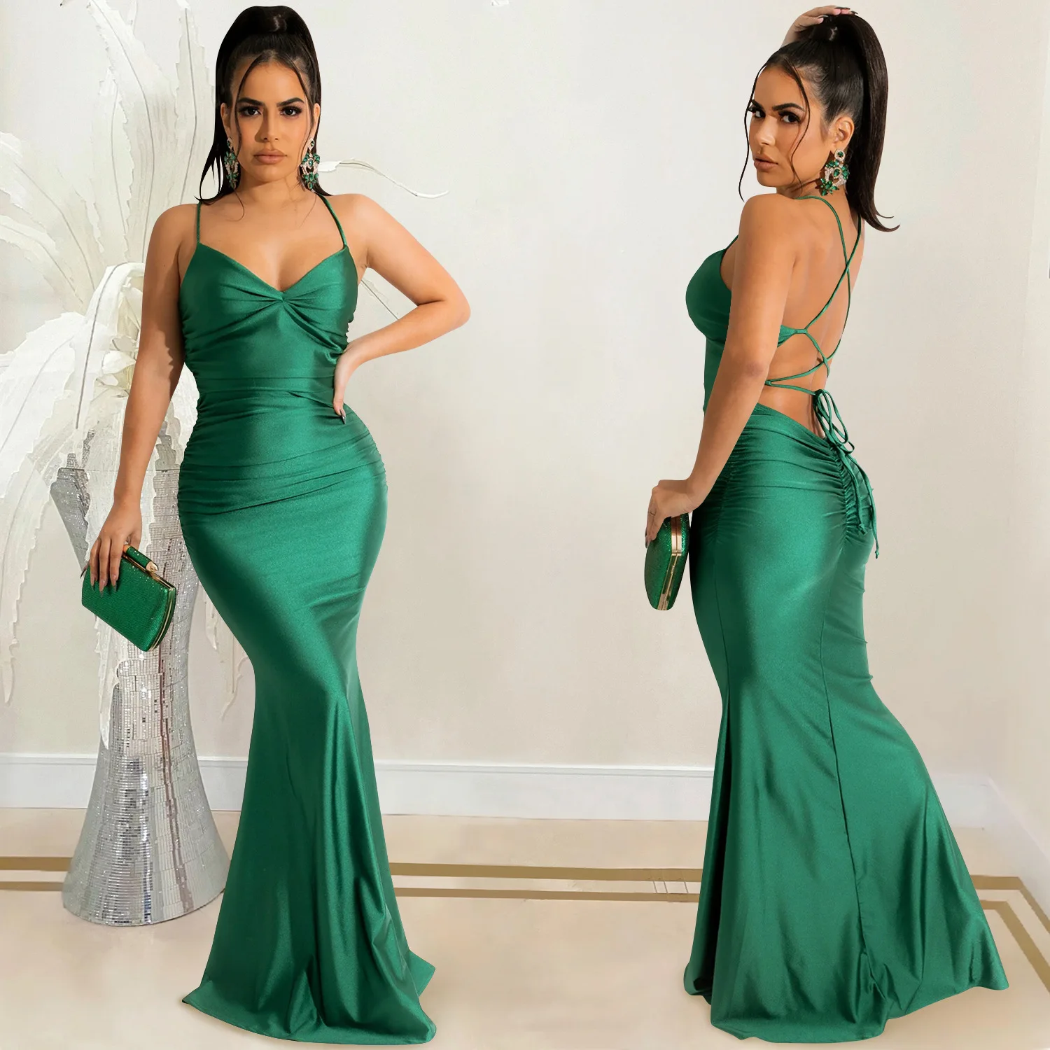New Arrivals Off Shoulder High Split Women Bodycon Dresses Ruched Sexy Club Dress