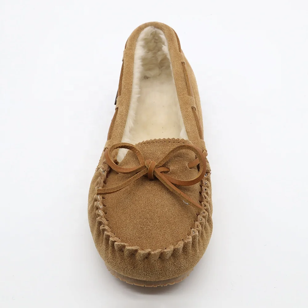 Warmlab designer casual genuine leather soft fuzzy women fur moccasins slippers for ladies