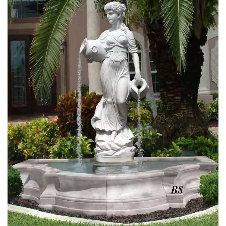 Customized outdoor garden hand carved Stone female white marble water fountain
